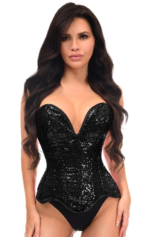 low - cut women bustiers and corsetsTop Drawer Steel Boned Black Sequin Plunge Neckline Overbust Corset low - cut women bustiers and corsetsTop Drawer Steel Boned Black Sequin Plunge Neckline Overbust Corset