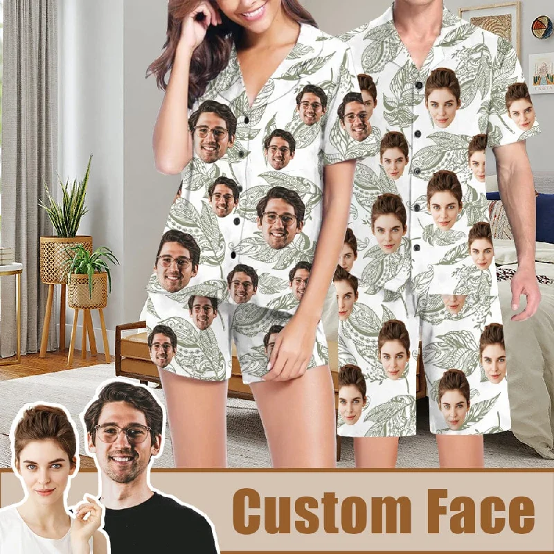 women's nightgowns with a sheer panelPersonalized Couples Pajamas Summer Leaf Loungewear Custom Face Couple Matching V-Neck Short Pajama Set women's nightgowns with a sheer panelPersonalized Couples Pajamas Summer Leaf Loungewear Custom Face Couple Matching V-Neck Short Pajama Set
