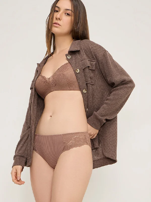 silk - lined women briefs for a touch of luxuryWunderlove Brown Floral Design Ribbed Brief silk - lined women briefs for a touch of luxuryWunderlove Brown Floral Design Ribbed Brief