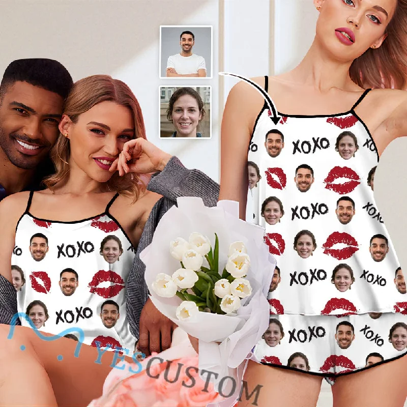 women's nightgowns with a vintage - inspired designCustom Couple Face Pajamas Red Lips Sleepwear Personalized Women's Sexy Cami Pajamas Set women's nightgowns with a vintage - inspired designCustom Couple Face Pajamas Red Lips Sleepwear Personalized Women's Sexy Cami Pajamas Set