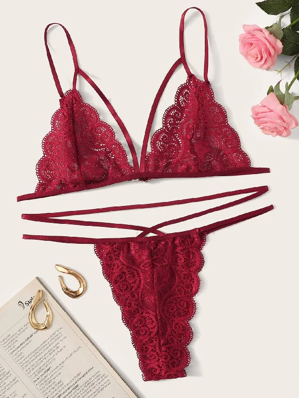Plus Size Lace Lingerie for Women Floral Lace Harness Lingerie Set