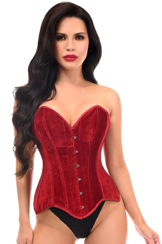 zip front women bustiers and corsets designTop Drawer Dark Red Velvet Steel Boned Overbust Corset zip front women bustiers and corsets designTop Drawer Dark Red Velvet Steel Boned Overbust Corset