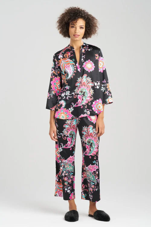 women's pajama sets with a color - blocking designJaipur Satin Mandarin PJ
