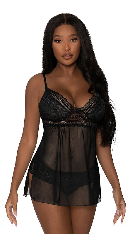 Sexy Lingerie for Women with Stockings Mesh and Multi-Net Crotchless Babydoll Set