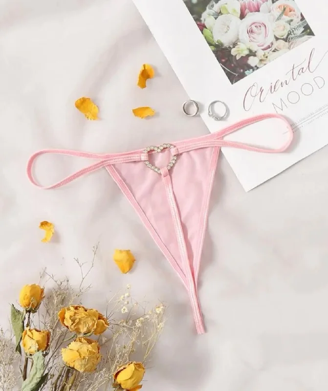 seamless convertible women thongs for versatile stylingRhinestone Heart Thong Sheer