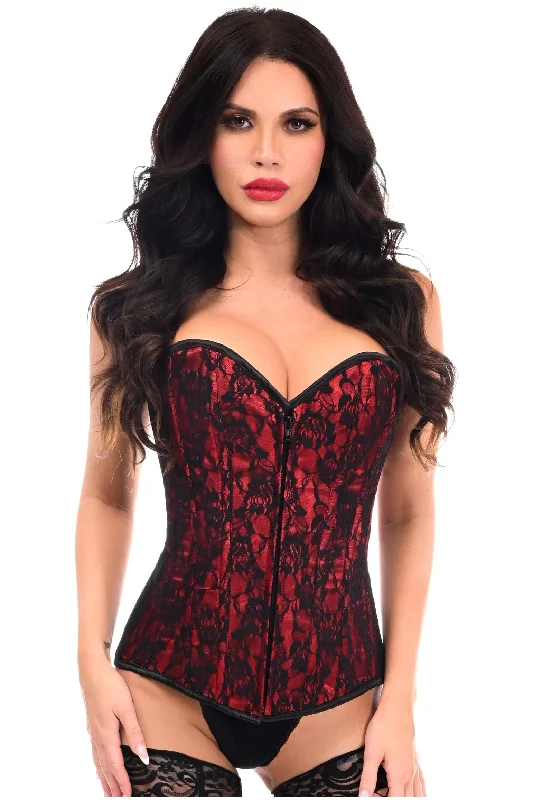 custom fit women bustiers and corsetsLavish Red Lace Front Zipper Corset