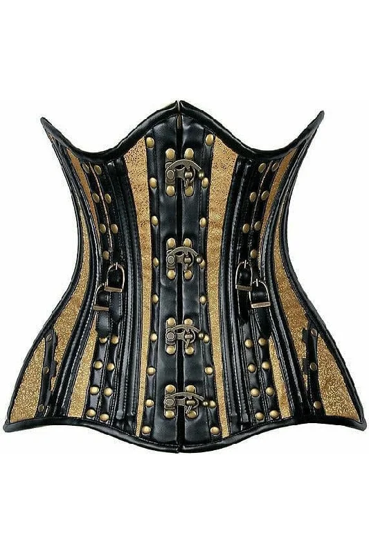 steampunk women bustiers and corsetsTop Drawer Faux Leather & Gold Brocade Steel Boned Under Bust Corset steampunk women bustiers and corsetsTop Drawer Faux Leather & Gold Brocade Steel Boned Under Bust Corset
