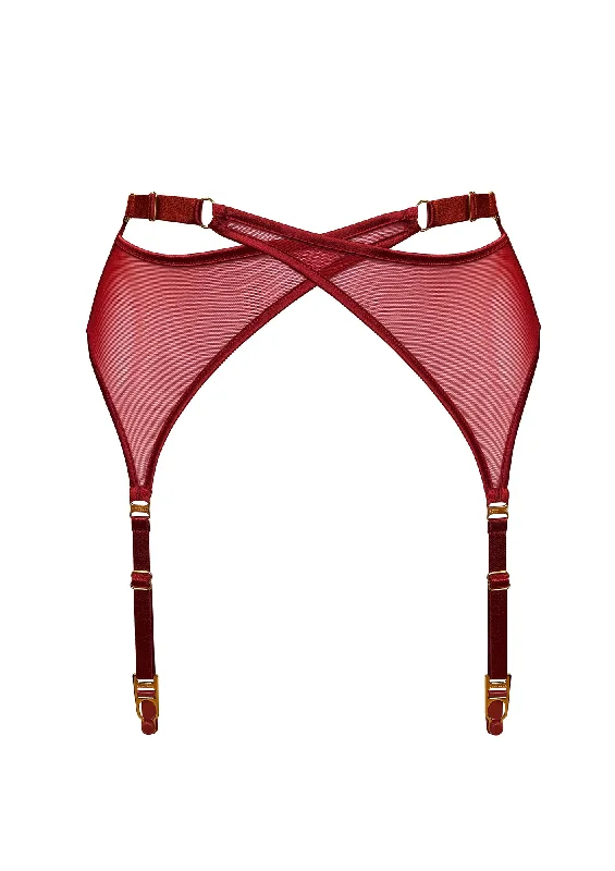 Designer Lingerie Sets for Women Signature Mesh Wrap Suspender Burnt Red