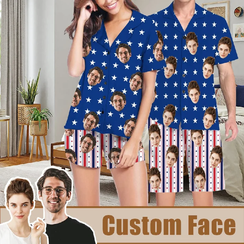 fitted women's sleepshirts for a more tailored lookCustom Face Couple Matching Pajamas USA Flag Personalized Couple Matching V-Neck Short Pajama Set fitted women's sleepshirts for a more tailored lookCustom Face Couple Matching Pajamas USA Flag Personalized Couple Matching V-Neck Short Pajama Set