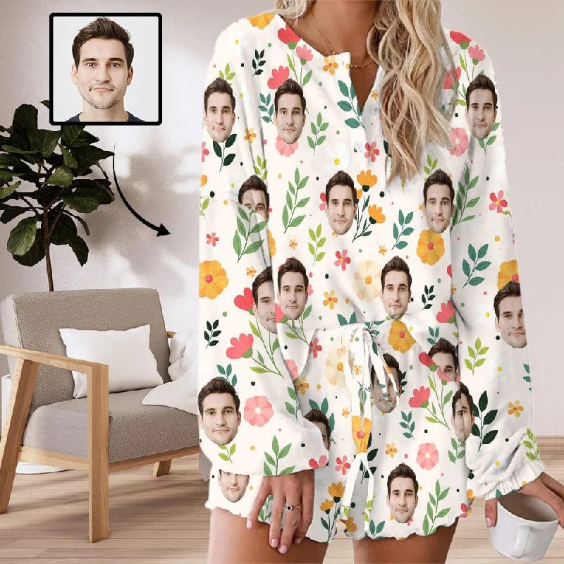 maternity women's nightgowns for expectant momsCustom Face Flowers Pajama Set Women's Long Sleeve Top and Shorts Loungewear Tracksuits maternity women's nightgowns for expectant momsCustom Face Flowers Pajama Set Women's Long Sleeve Top and Shorts Loungewear Tracksuits