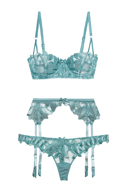 wireless women thongs for a comfortable and wire - free experienceVelvet Lily Embroidery Bra, Suspender and Thong Set wireless women thongs for a comfortable and wire - free experienceVelvet Lily Embroidery Bra, Suspender and Thong Set