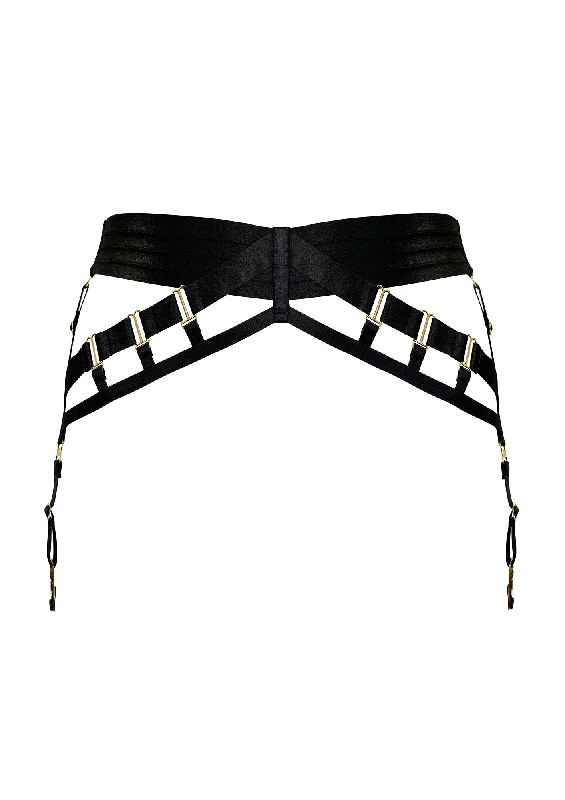 Women's Satin Sleepwear Lingerie Signature Strap Suspender Black