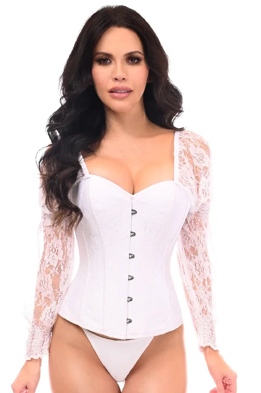 bridesmaid women bustiers and corsetsTop Drawer White w/White Lace Steel Boned Long Sleeve Corset