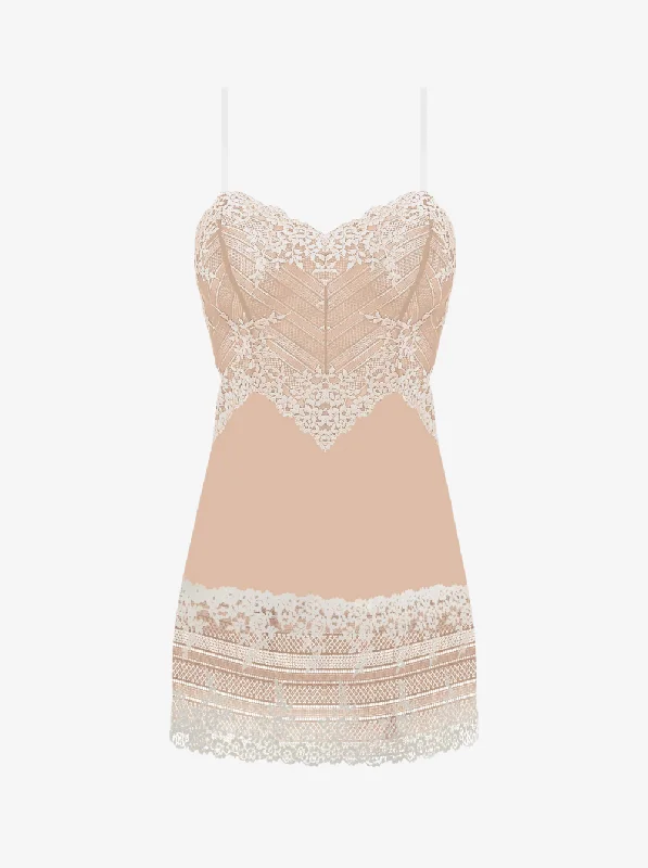 long - sleeve women lounge dress for cooler daysEmbrace Lace Chemise - Nude