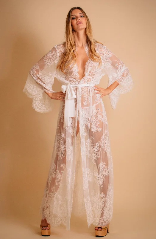 women robes for a spa - like experience at homeEri Lace Kimono Robe