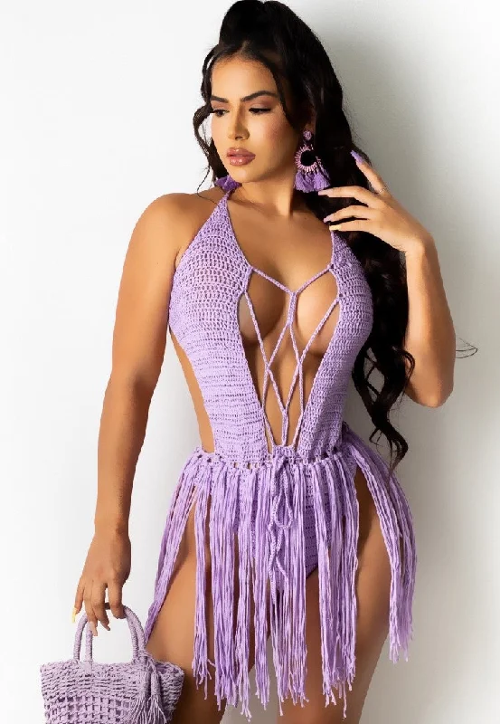 Metallic Bodysuits for a Glitzy and Glamorous Night OutCrochet Purple Fringe Bodysuit Metallic Bodysuits for a Glitzy and Glamorous Night OutCrochet Purple Fringe Bodysuit