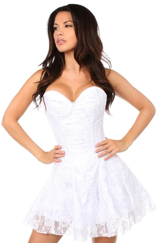 women sexy dresses with one - shoulder designsLavish White Lace Corset Dress
