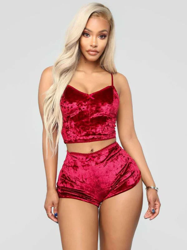 Women's Thermal Lingerie for Cold Weather Velvet V-neck Two-Piece Home-wear Set