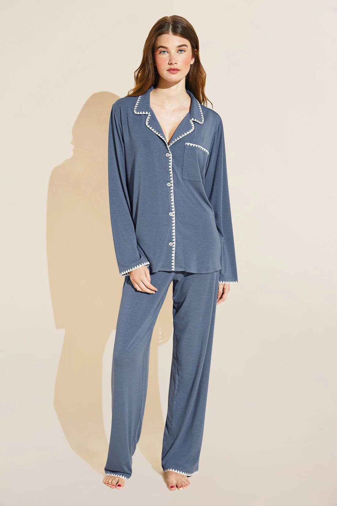 women's satin pajama sets with lace trimFrida Long Pj Set