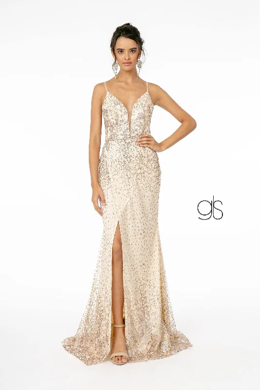 women sexy dresses for Moulin Rouge - themed partiesGlitter Mesh Illusion Long Prom Dress Sale