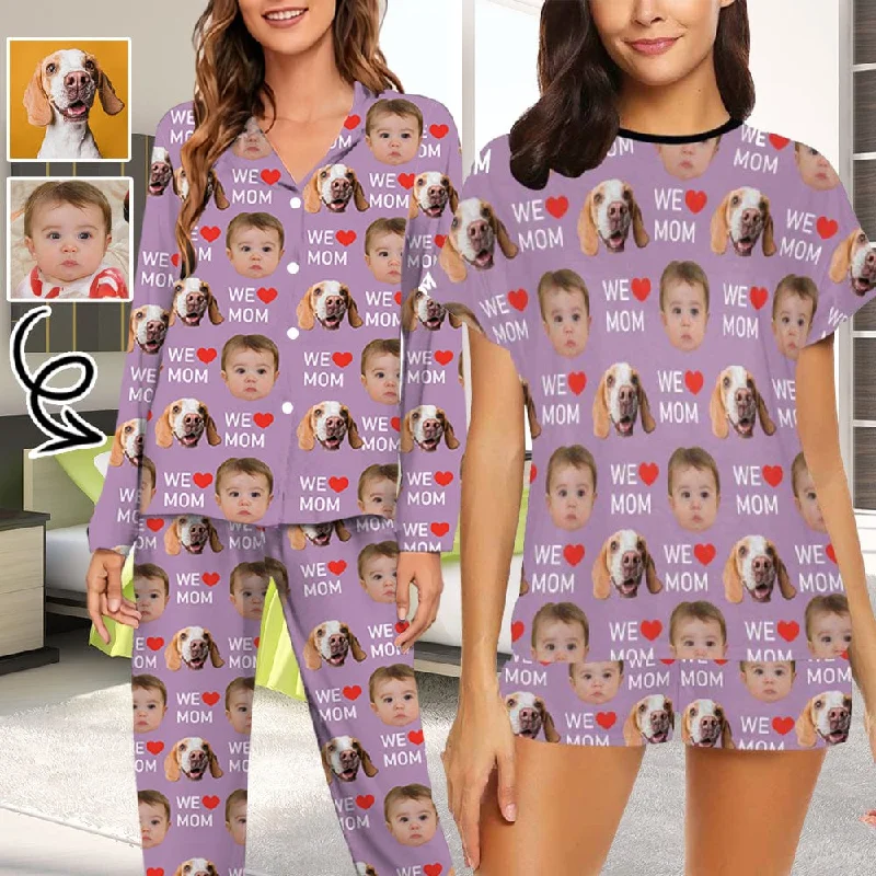 maternity women's nightgowns for expectant momsCustom 2 Photo Face Pajamas Happy Mother's Day For We MOM Long and Short Pajama Set Gift For Family maternity women's nightgowns for expectant momsCustom 2 Photo Face Pajamas Happy Mother's Day For We MOM Long and Short Pajama Set Gift For Family