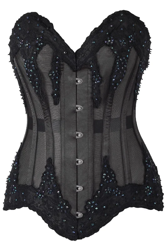 rhinestone embellished women bustiers and corsetsTop Drawer Sheer Black Mesh & Beaded Steel Boned Overbust Corset rhinestone embellished women bustiers and corsetsTop Drawer Sheer Black Mesh & Beaded Steel Boned Overbust Corset