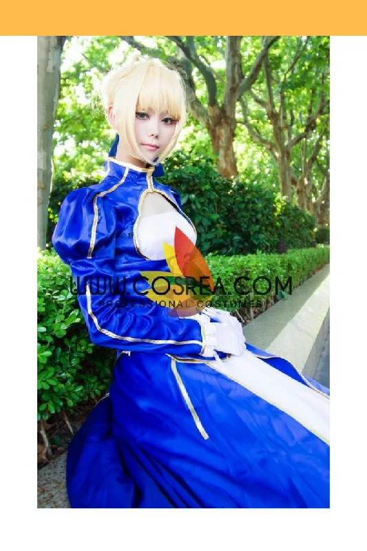 Fate Saber Classic Blue Satin Cosplay Costume