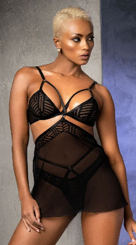 Vintage Inspired Lingerie for Women Geometric Interchangeable Babydoll Set