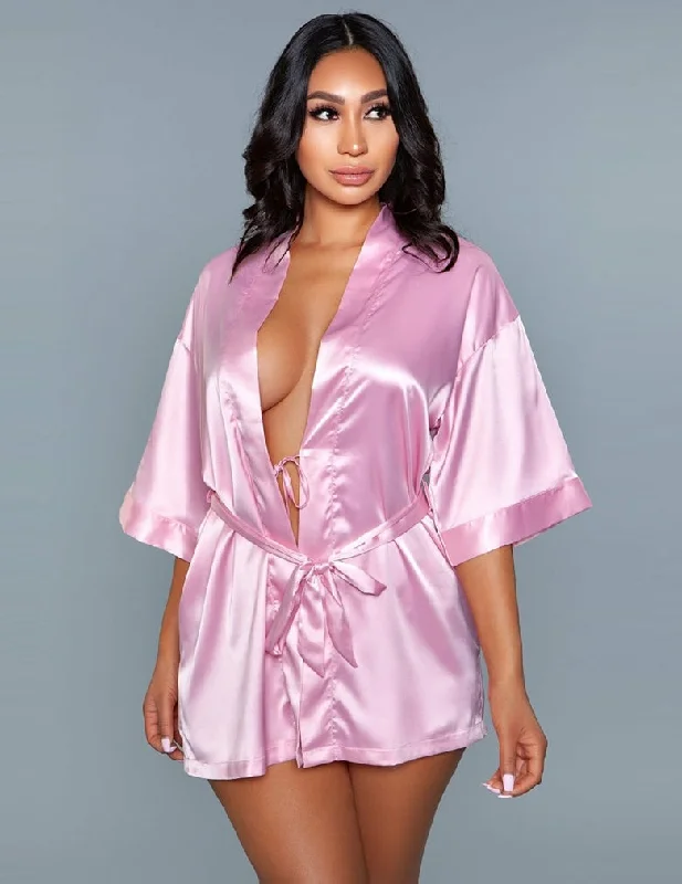 women robes for a stylish hospital stayBe Wicked 1947 Rose Pink Getting Ready Satin Robe