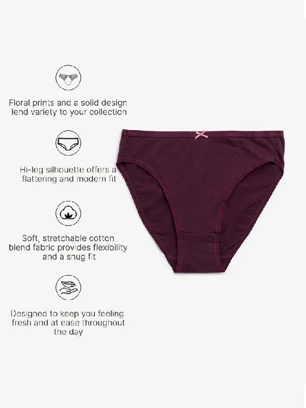 adjustable - waist women briefs for a customizable fitWunderlove Burgundy Printed Cotton Blend Briefs - Pack of 3 adjustable - waist women briefs for a customizable fitWunderlove Burgundy Printed Cotton Blend Briefs - Pack of 3