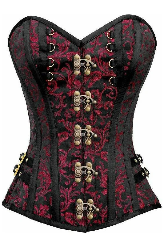 steampunk women bustiers and corsetsTop Drawer Black/Red Swirl Brocade Steel Boned Overbust Corset w/Buckles steampunk women bustiers and corsetsTop Drawer Black/Red Swirl Brocade Steel Boned Overbust Corset w/Buckles