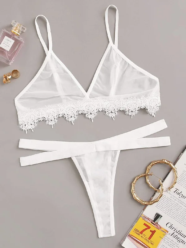 Women's Lingerie with Matching Robes Crochet Trim Sheer Lingerie Set