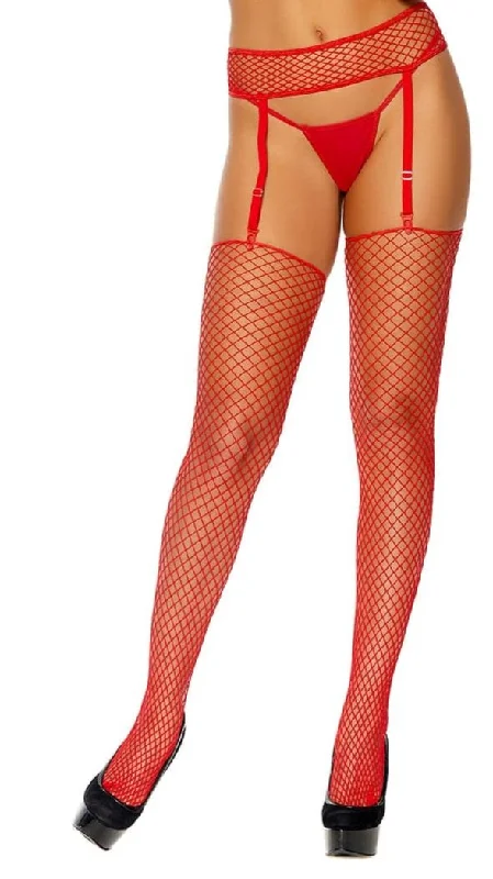 satin women sexy lingerie textureSexy Red Fence Net Garter Belt Stockings