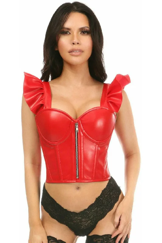rhinestone embellished women bustiers and corsetsLavish Red Faux Leather Bustier Top w/Ruffle Sleeves