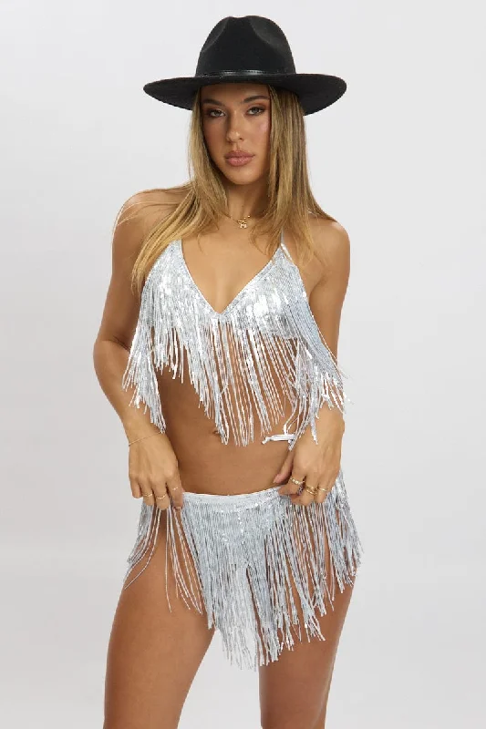 machine washable women bikini briefs for convenienceSilver Tassel Sequin Detail Lingerie Set Bikini Set machine washable women bikini briefs for convenienceSilver Tassel Sequin Detail Lingerie Set Bikini Set