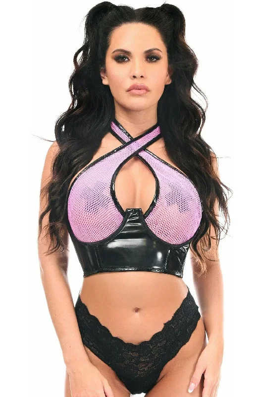 workout women bustiers and corsets supportLavish Lt Pink/Black Vinyl & Fishnet Halter Top Underwire Cincher workout women bustiers and corsets supportLavish Lt Pink/Black Vinyl & Fishnet Halter Top Underwire Cincher