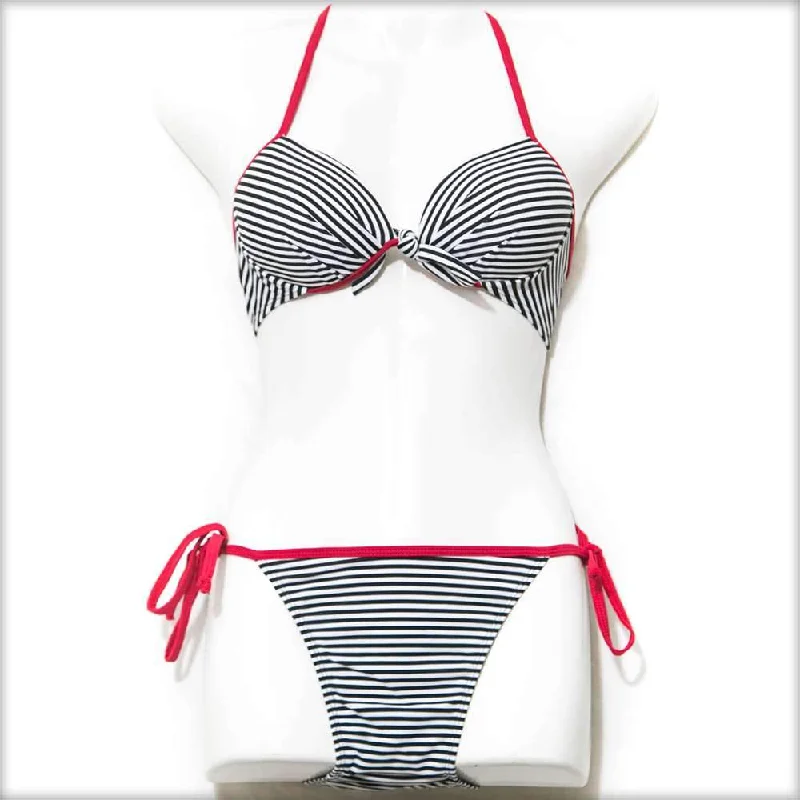underwire women bikini briefs for added supportBlack & White Lines Bikini Set