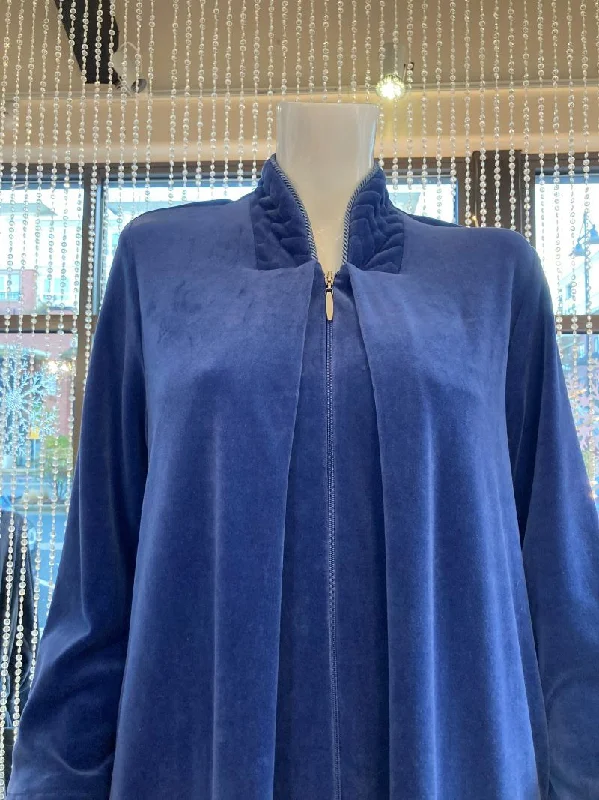 open - front women robes for easy wearDiamond Tea Cotton Velour Zip Robe - 142