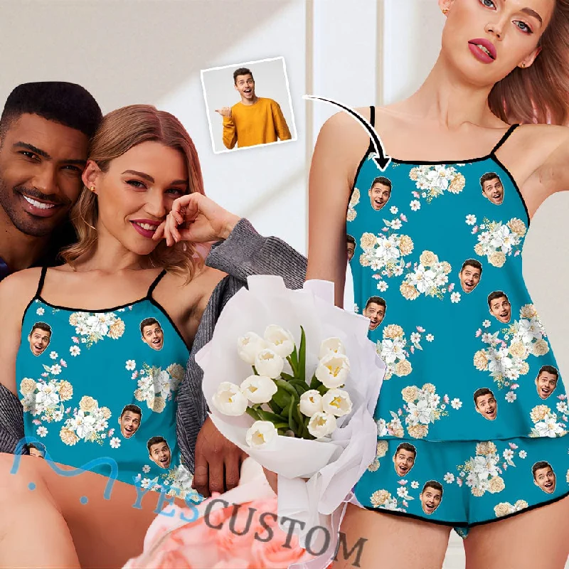 pullover women's sleepshirts for easy wearCustom Face Pajamas Blue floral Print Comfy Soft Sleepwear Personalized Women's Sexy Cami Pajama Set pullover women's sleepshirts for easy wearCustom Face Pajamas Blue floral Print Comfy Soft Sleepwear Personalized Women's Sexy Cami Pajama Set