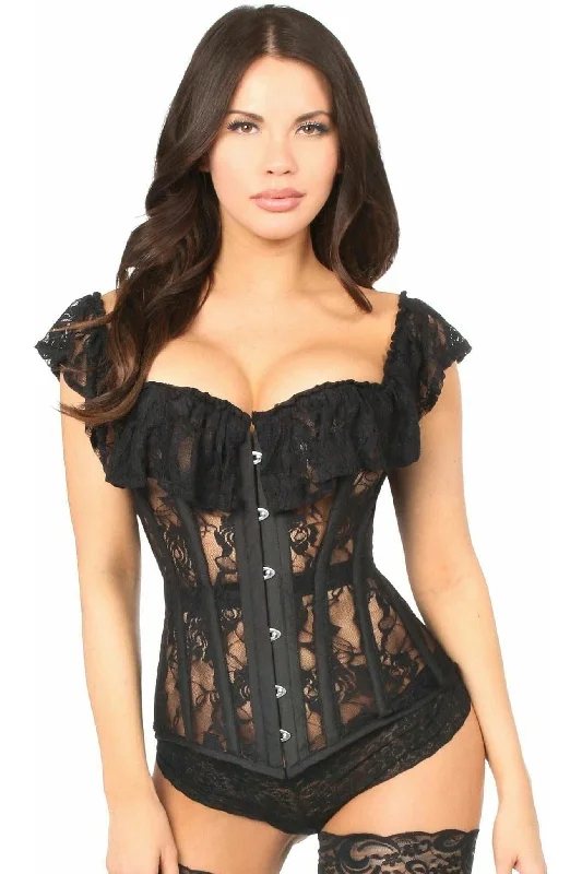 adjustable women bustiers and corsets fitTop Drawer Black Sheer Lace Steel Boned Corset