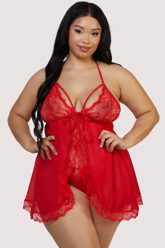 seamless breathable women thongs for a gentle and comfortable fitAdele Red Eyelash Lace Babydoll and Thong Set seamless breathable women thongs for a gentle and comfortable fitAdele Red Eyelash Lace Babydoll and Thong Set