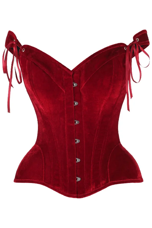 satin fabric women bustiers and corsetsTop Drawer Dark Red Velvet Steel Boned Corset w/Straps