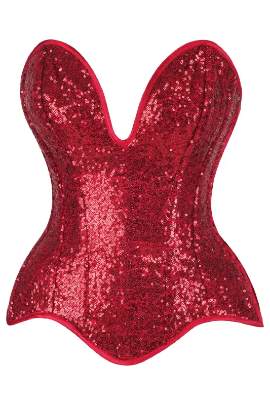 designer women bustiers and corsets collectionsTop Drawer Steel Boned Red Sequin Plunge Neckline Overbust Corset designer women bustiers and corsets collectionsTop Drawer Steel Boned Red Sequin Plunge Neckline Overbust Corset
