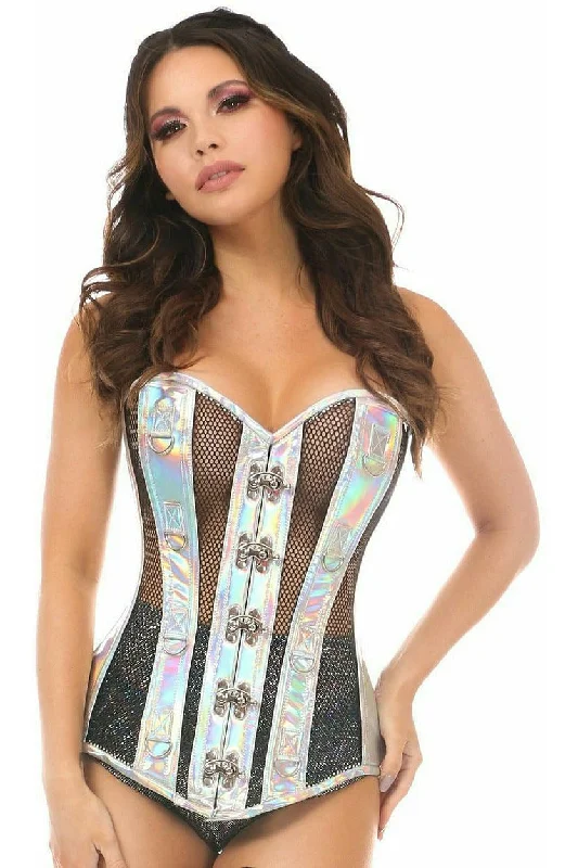 underbust corsets for women fashionTop Drawer Silver Holo & Black Fishnet Steel Boned Over Bust Corset underbust corsets for women fashionTop Drawer Silver Holo & Black Fishnet Steel Boned Over Bust Corset
