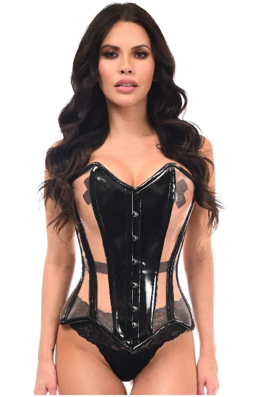 Gothic women bustiers and corsets aestheticTop Drawer Black Patent & Nude Mesh Steel Boned Overbust Corset Gothic women bustiers and corsets aestheticTop Drawer Black Patent & Nude Mesh Steel Boned Overbust Corset
