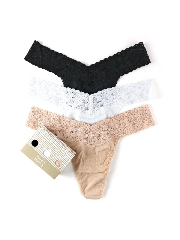 cotton - blend women thongs for breathable everyday wear3 Pack Supima® Cotton Original Rise Thongs with Lace Black/White/Chai cotton - blend women thongs for breathable everyday wear3 Pack Supima® Cotton Original Rise Thongs with Lace Black/White/Chai