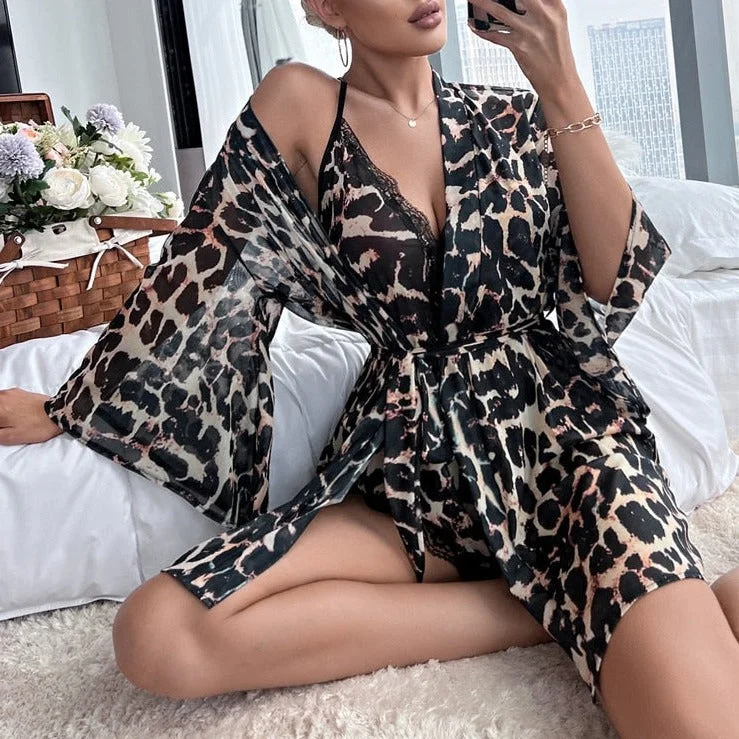 hypoallergenic women robes for sensitive skinSummer Pajamas Trumpet Sleeve Belted Mesh Sleep Robe and Crisscross Backless Night Romper hypoallergenic women robes for sensitive skinSummer Pajamas Trumpet Sleeve Belted Mesh Sleep Robe and Crisscross Backless Night Romper