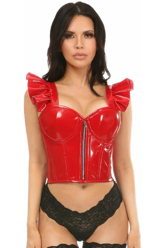 overbust women bustiers and corsetsLavish Red Patent Bustier Top w/Ruffle Sleeves