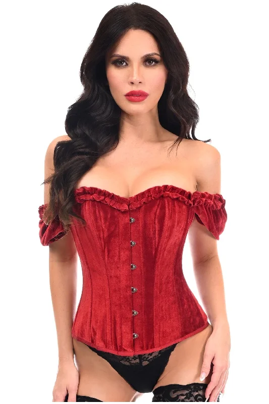 rhinestone embellished women bustiers and corsetsTop Drawer Steel Boned Dark Red Velvet Overbust Corset w/Sleeves rhinestone embellished women bustiers and corsetsTop Drawer Steel Boned Dark Red Velvet Overbust Corset w/Sleeves