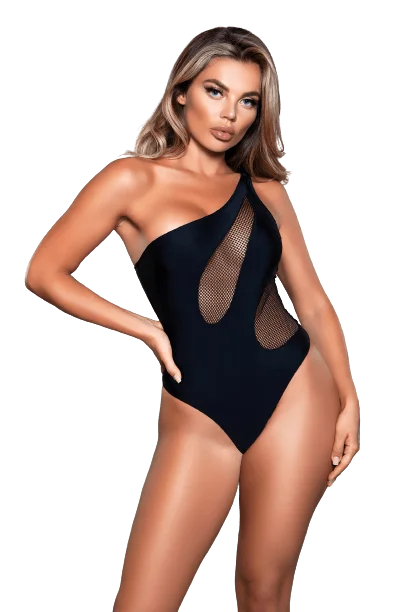 hand wash only women sexy lingerieSexy Savannah One Shoulder Fishnet Panel Swimsuit